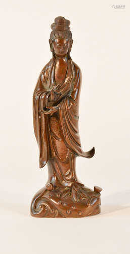 Chinese Bronze Kuanyin with Silver Wire Inlay