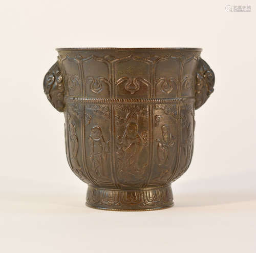 Chinese Bronze Censer with Immortal Scene