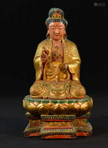 Chinese Lacquered Wood Seated Kuanyin