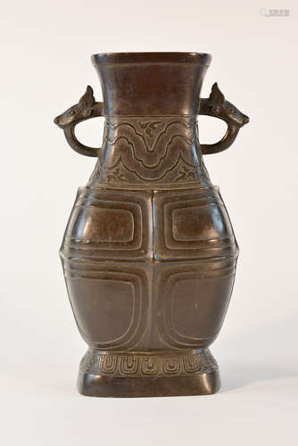 Chinese Bronze Vase with Deer Head