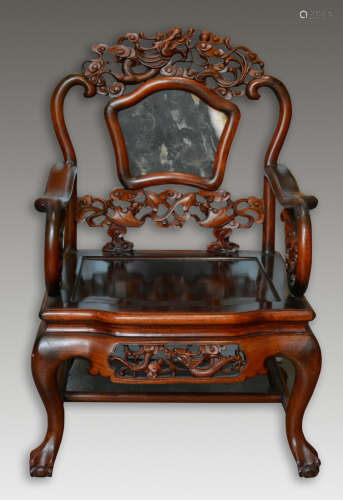 Chinese Rosewood Arm Chair with Dream Stone Insert