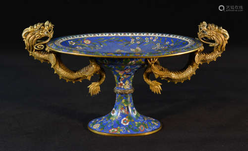 Chinese Cloisonne Dish with Gilt Bronze Dragon Handle