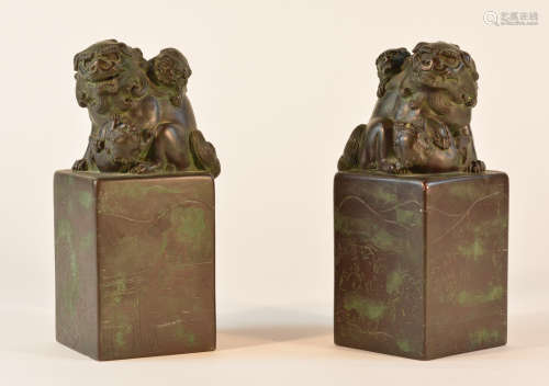 Pair Chinese Bronze Foolion Seal
