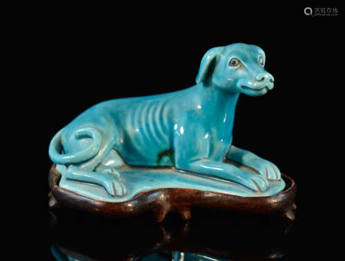 Chinese Blue Glazed Porcelain Grey Hound Dog