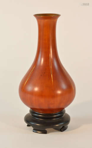 Chinese Lacquer Vase Imitating Bamboo Verneer