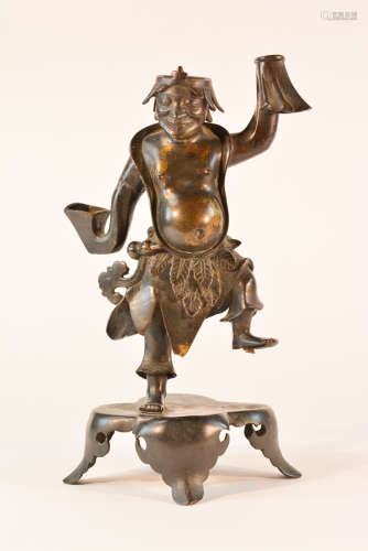 Chinese Ming Bronze Figurine with Gold Splash