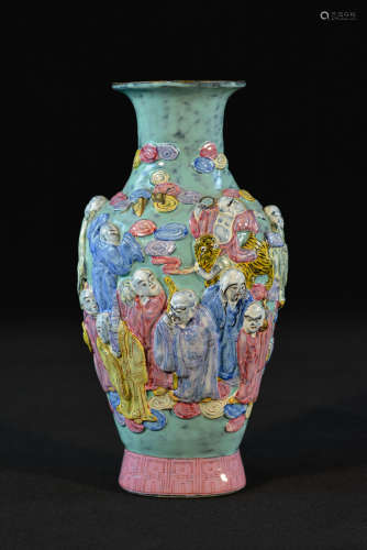 Chinese Famille Rose Porcelain Vase with Lohan Scene