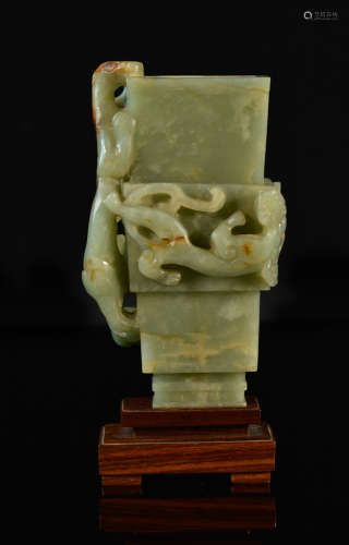 Chinese Nephrite Jade Vase with Dragon on the Side