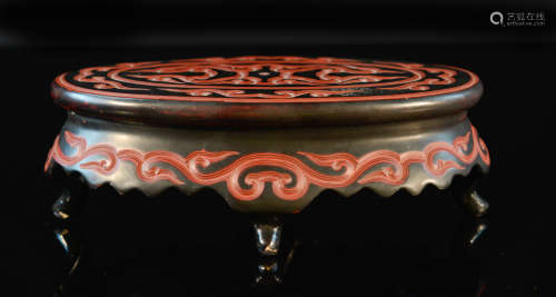 Chinese Guri Lacquer Stand of Oval Shape