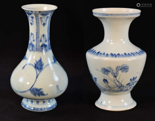 Pair of Chinese Cobalt Blue Rouleat Porcelain Vases