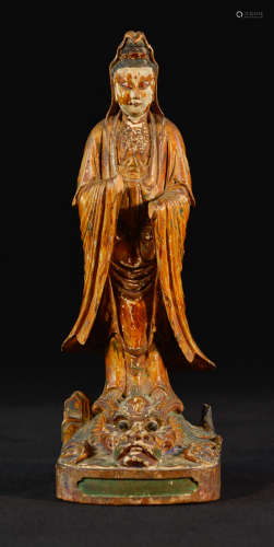 Chinese Gold Lacquered Wood Kuanyin