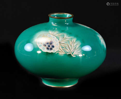 Japanese Deco Period Green Cloisonne Vase
