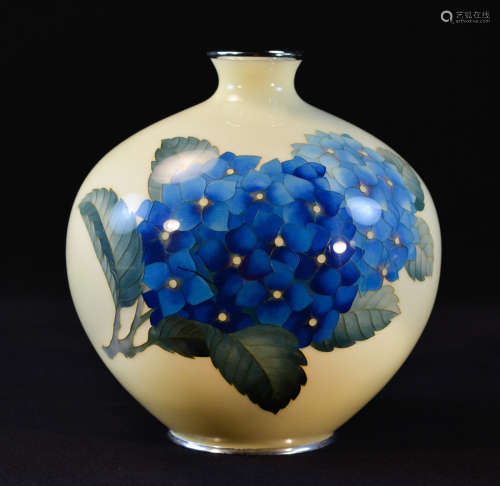 Japanese Deco Period Yellow Cloisonne Vase 