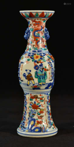 Chinese Wucai Porcelain Beaker Vase with Ming Mark
