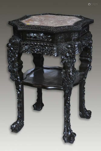 Large Chinese Rosewood Furnstand with Marble Top