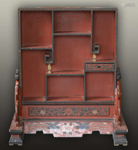 Chinese Incised Lacquer Curio Screen