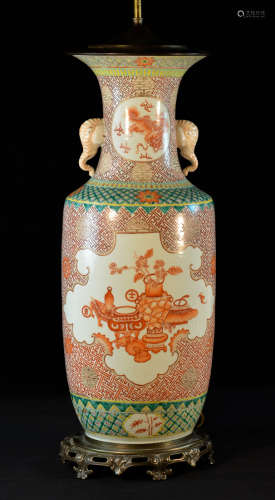 Large Chinese Porcelain Vase with Elephane Ear