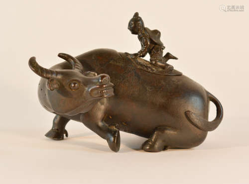 Chinese Bronze Boy Riding Ox Incense Burner