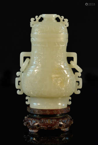 Chinese Jade Vase with Loose Ring Handle