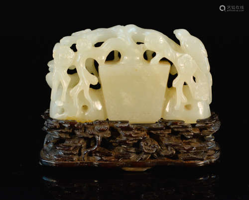 Chinese Jade Carving of Birds and Planters