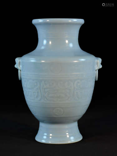 Chinese Blue Glazed Porcelain Vase with Foolion Mask