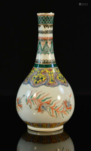 Chinese Famille Verte Porcelain Long Neck Vase