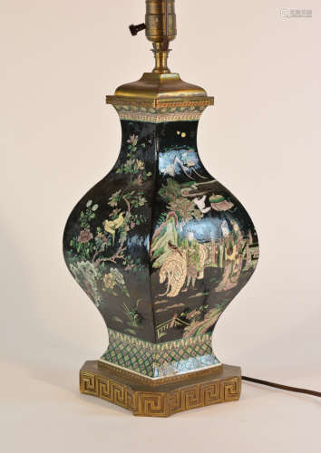 Chinese Famille Noir Porcelain Vase with Warrior Scene