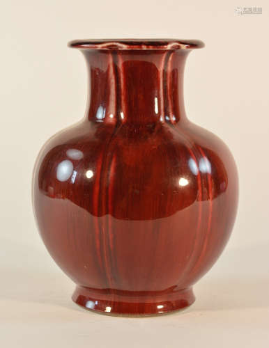 Chinese Oxblood Porcelain Lobbed Vase