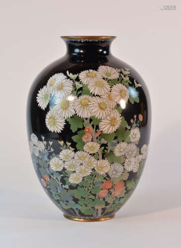 Japanese Cloisonne Ovoid Vase - Floral Scene