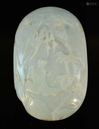 Chinese Carved Jade Oval Plaque