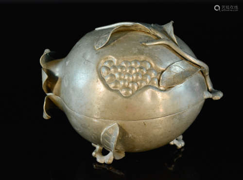 Chinese Pewter Box of Peach Form