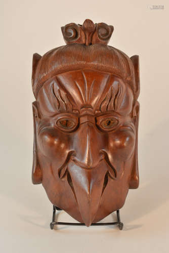 Carved Asian Hard Wood Mask of Thunder Diety