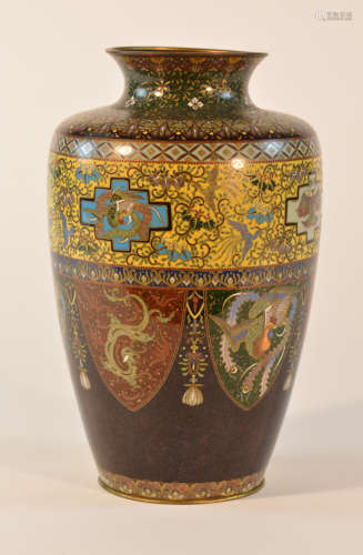 Japanese Cloisonne Vase with Gold Stone Panel