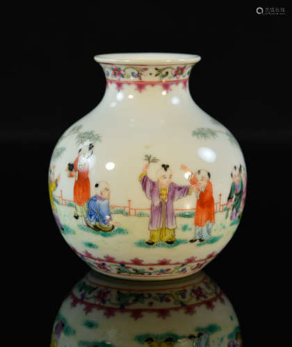 Chinese Famille Rose Porcelain Vase - Children Playing