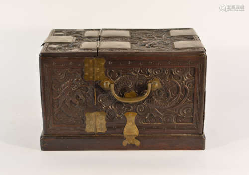 Chinese Carved Rosewood Box with Dragon Motif