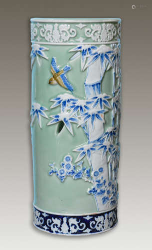 Large Japanese Celadon Porcelain Umbrella Vase