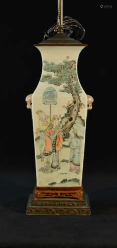 Chinese Square Porcelain Lamp Vase