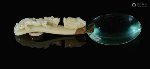 Chinese White Jade Belt Buckle Magnifier