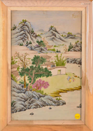Chinese Famille Rose Porcelain Plaque - Landscape Scene