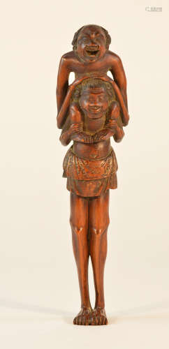Unusual Japanese Boxwood Carving of a Tall Slender Oni