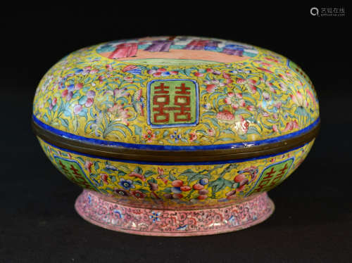 Chinese Canton Enamle Round Covered Box