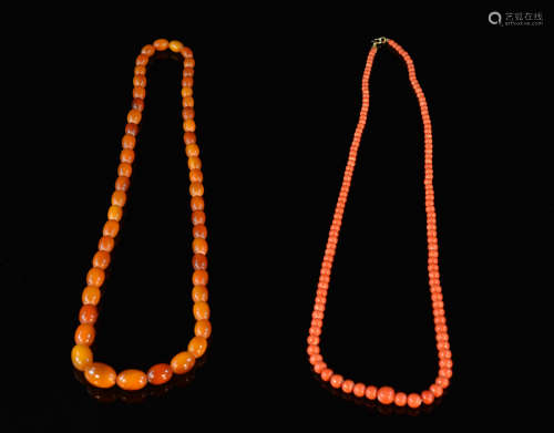 Two Strand of Beads - Coral and Amber