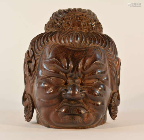 Heavy Southeast Asian Carved Precious Wood Buddha Head