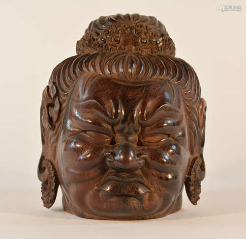 Heavy Southeast Asian Carved Precious Wood Buddha Head