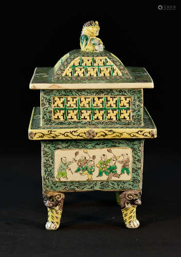 Chinese Famille Verte on Bisque Porcelain Censer