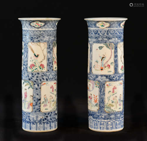 Pair Chinese Porcelain Beaker Vases