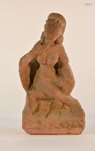 Antique  Indian Carved Red Sandstone Figurine