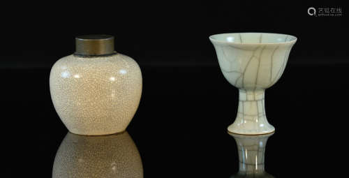Two Chinese Crackle Glazed Porcelain Object