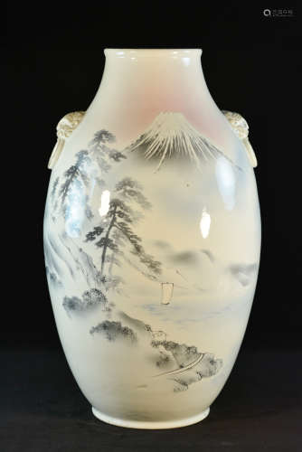 Large Japanese Studio Porcelain Vase with Mt.Fuji