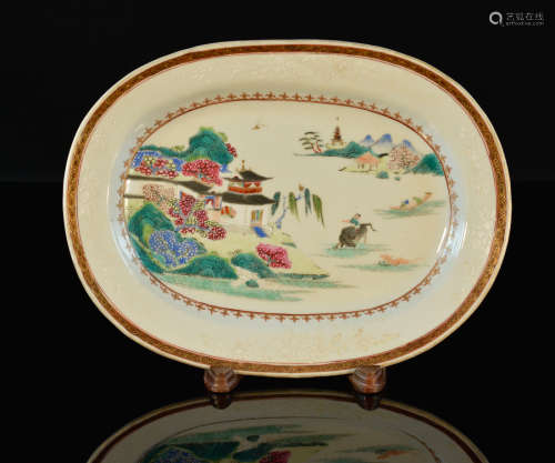 Chinese Export Porcelain Platter with Landscape Scene